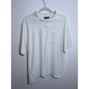Puritan Mens White Pique Knit Short Sleeve Polo Shirt with Pocket
